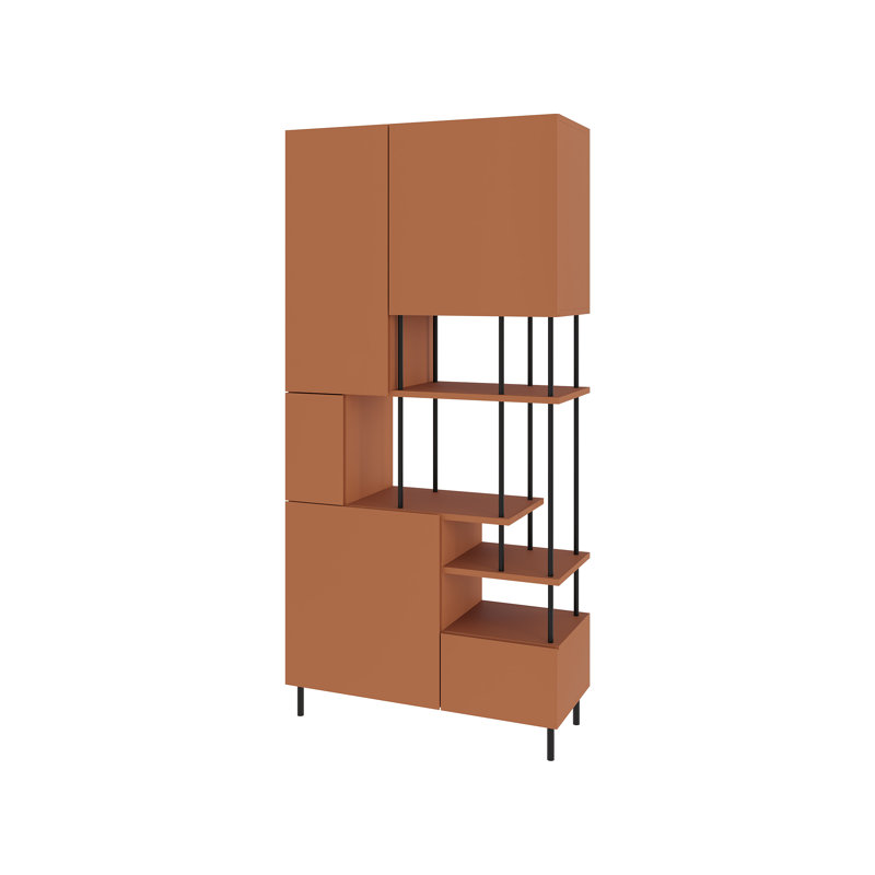Key Modern Bookcase Display Unit with Closed Cabinets and Open Shelves, Cinnamon