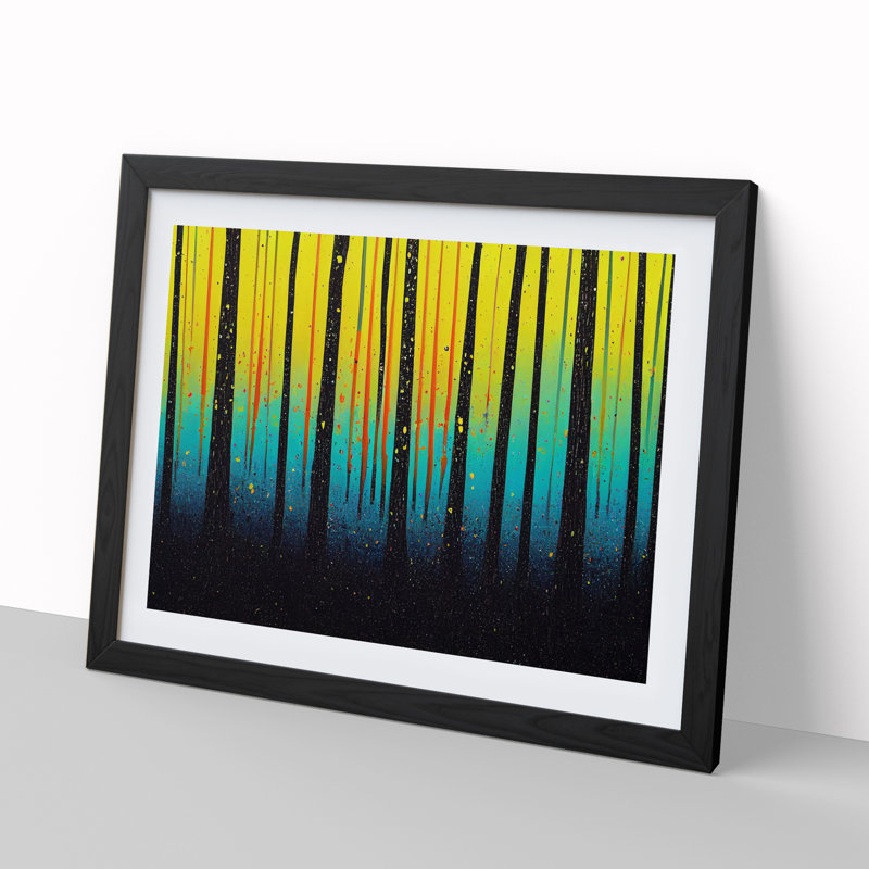 Summer Forest Paint Splatter Vol.5 Abstract - Single Picture Frame Painting, 46cm H x 64cm W x 2cm D, Black Framed
