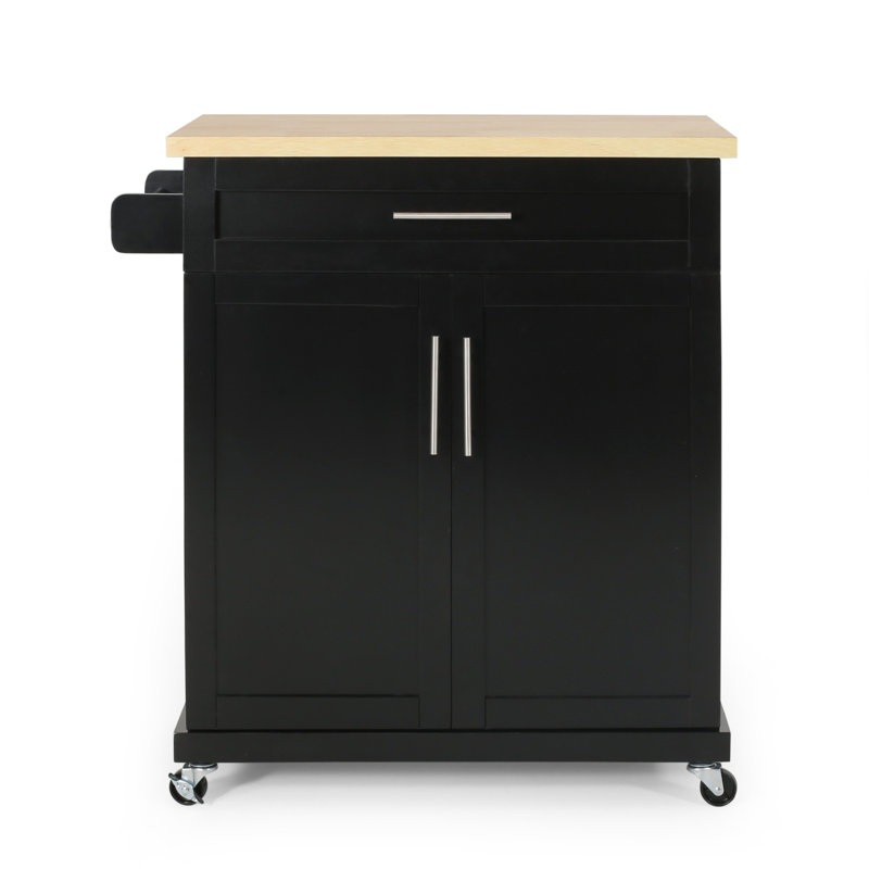 Modern Functional Kitchen Cart with Manufactured Wood Top,Storage Cart with Drawer, Black