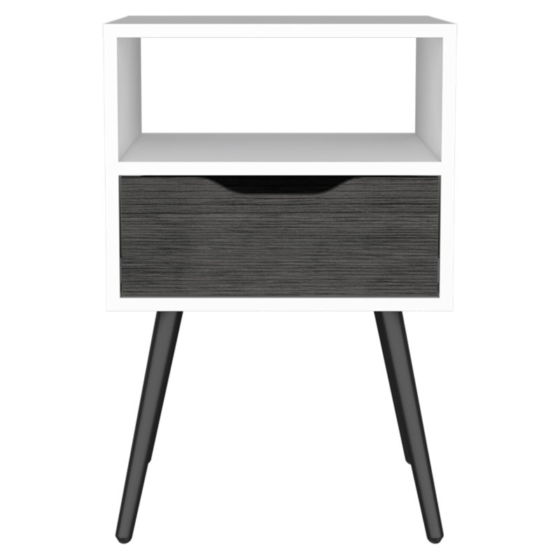 Table de chevet 1 tiroir 1 tablette Haverson, Blanc/Noir