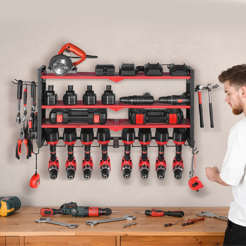 Support de rangement mural pour outils électriques 4 couches 8 supports de perceuse
