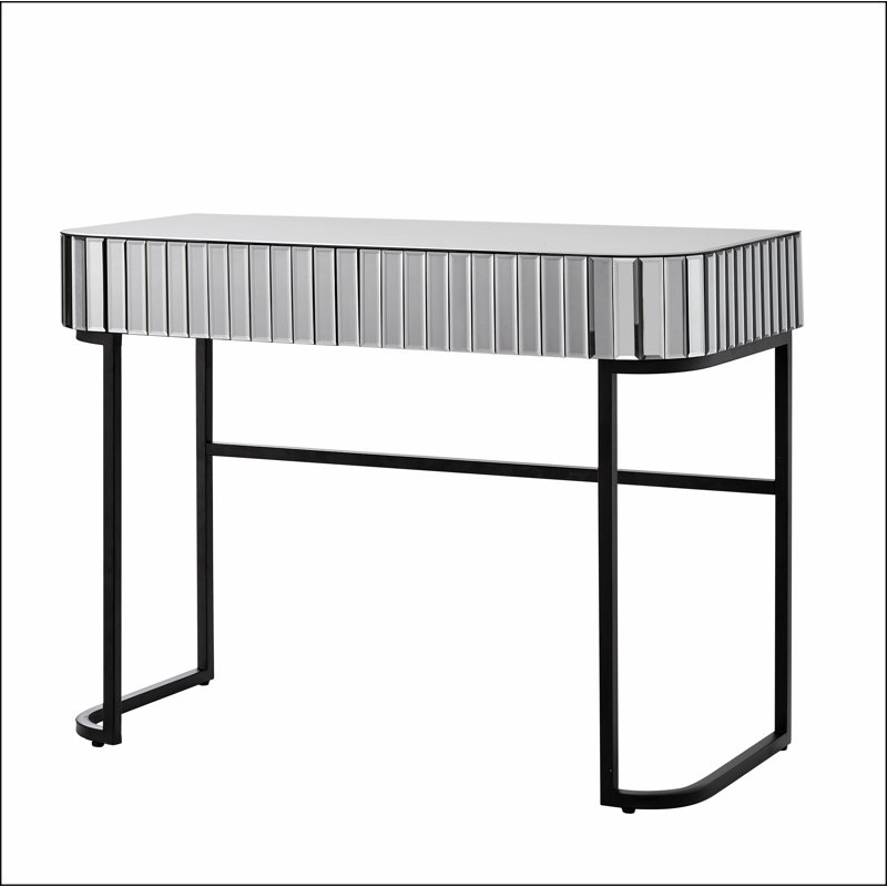 39" Mirrored Makeup Vanity Table with Stainless Steel Base, Mirrored Console Dressing Table with 2 Drawers,Versatile Desk for Bedroom and Office