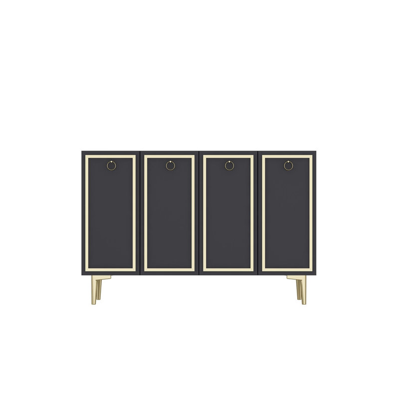 Console moderne avec tablettes, anthracite et or, panneau de particules enduit 100% mélamine, épaisseur: 0,7 pouce | Conception murale, élégante et fonctionnelle pour le salon ou le vestibule