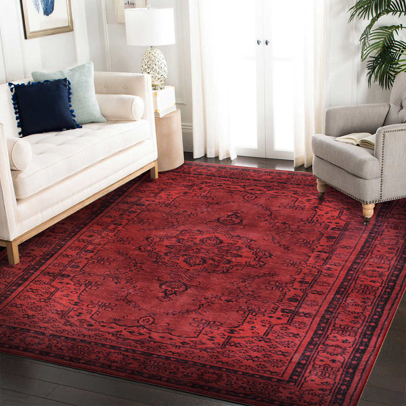 Tapis marocain décoratif rouge, Rectangle 6 pi 11 po x 10 pi 3 po