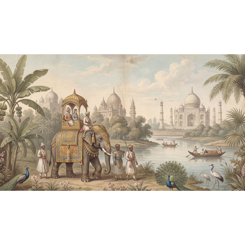 Papier peint indien Éléphant Taj Mahal, Non-Woven Nonpasted, 200 po x 120 po