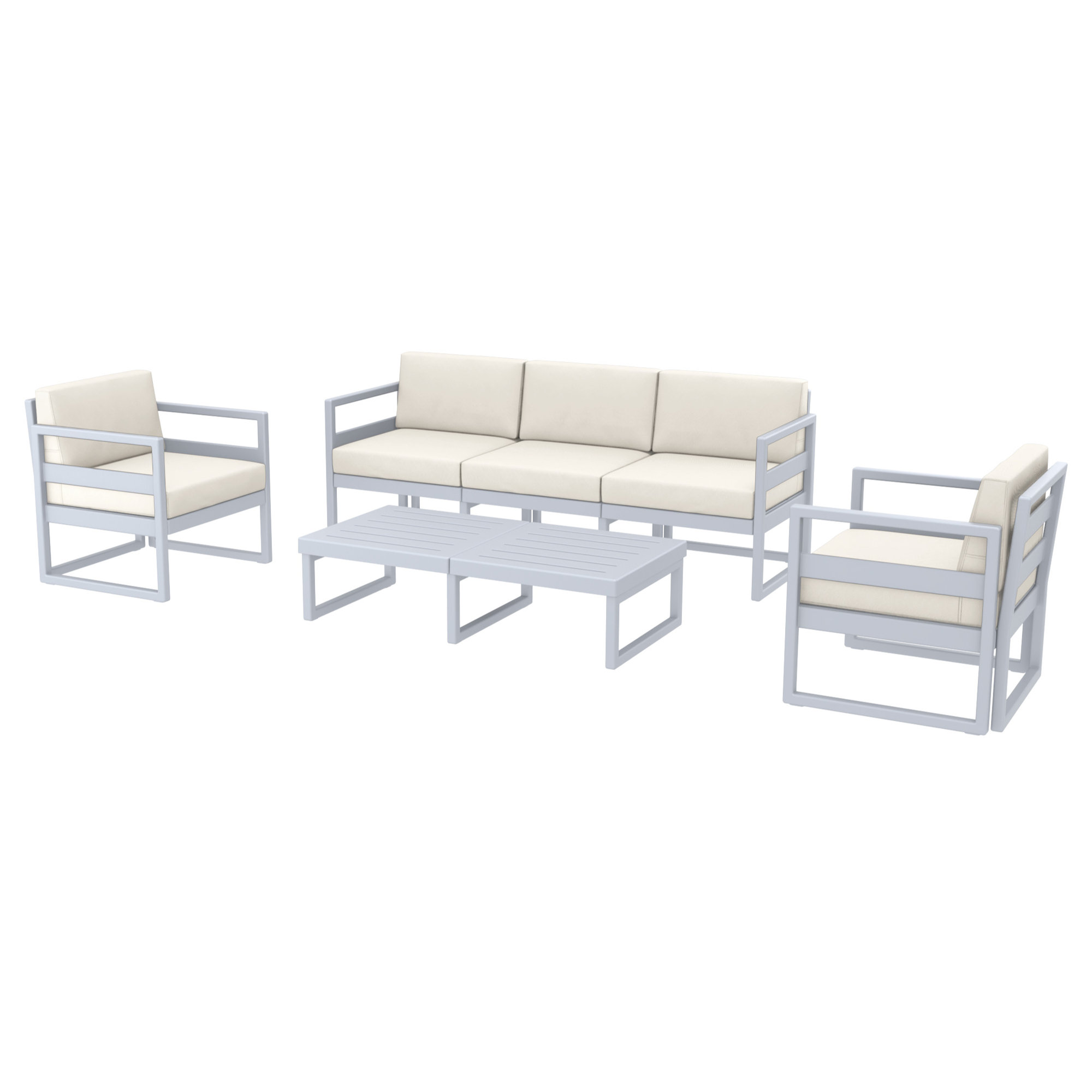 Lane 5 - Person Patio Conversation Set with Cushions, Silver/Gray, Natural