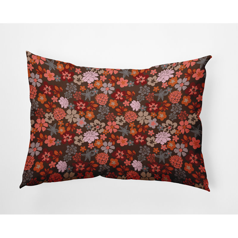 Floral Outdoor Reversible Throw Pillow, Brown