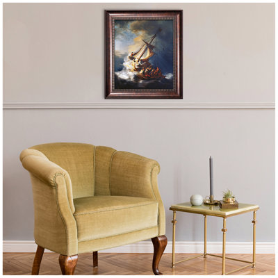 Le Christ dans la tempête sur la mer de Galilée par Rembrandt Van Rijn, simili grain de bois brun foncé, format encadré: 25,5 po x 25,5 po, image: 20 po x 16 po