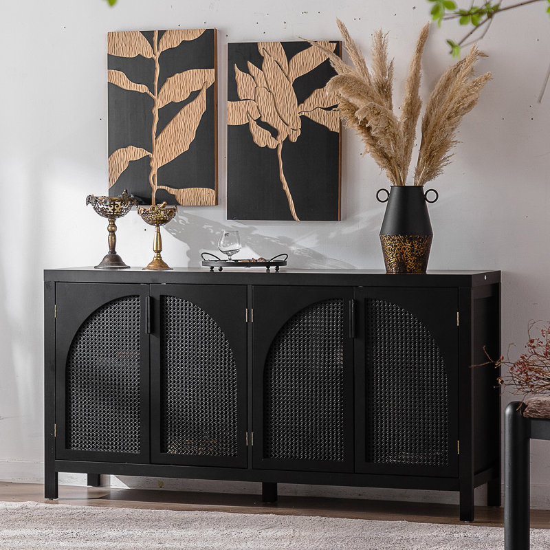 Buffet de rangement moderne avec porte en rotin artificiel et buffet moderne
