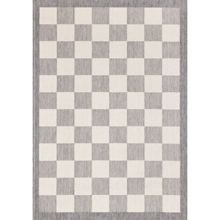 Volma Grey Cream Checkered Geometric Indoor/Outdoor Area Rug