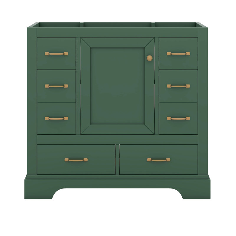 Meuble-lavabo moderne 36 po, six tiroirs avec tablette réglable, Vert