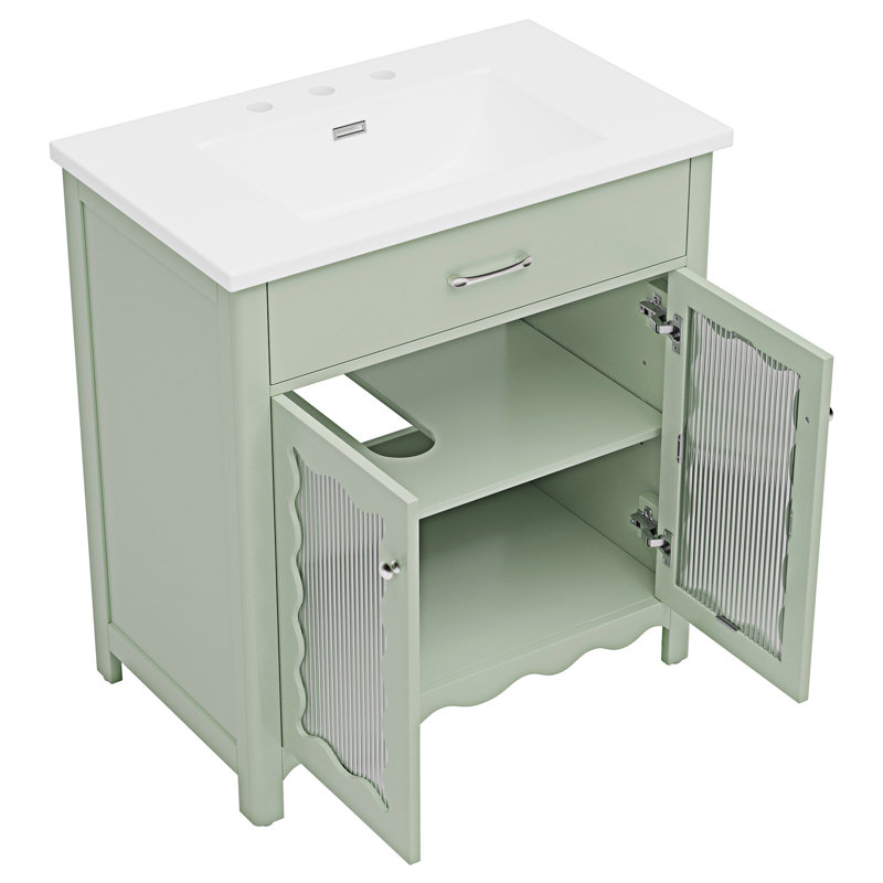 Meuble-lavabo de salle de bain avec verre trempé, Vert