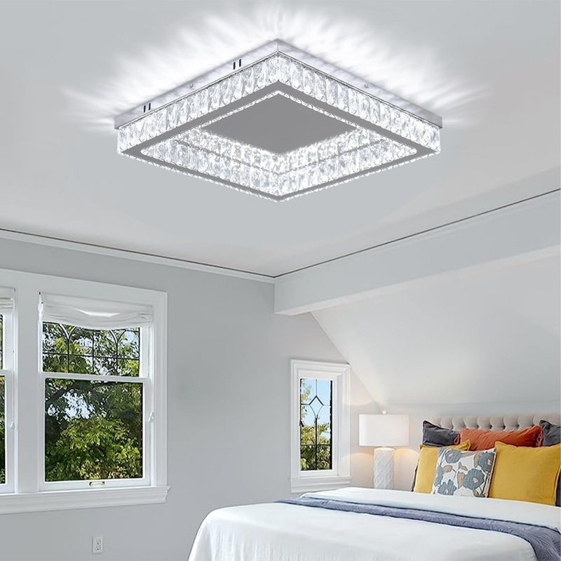 Modern Square Crystal Led Ceiling Light 17.7 Inch  6500k 2720lm For Living Room, Bedroom, Kitchen, Balcony, Basement And Office (not Dimmable)