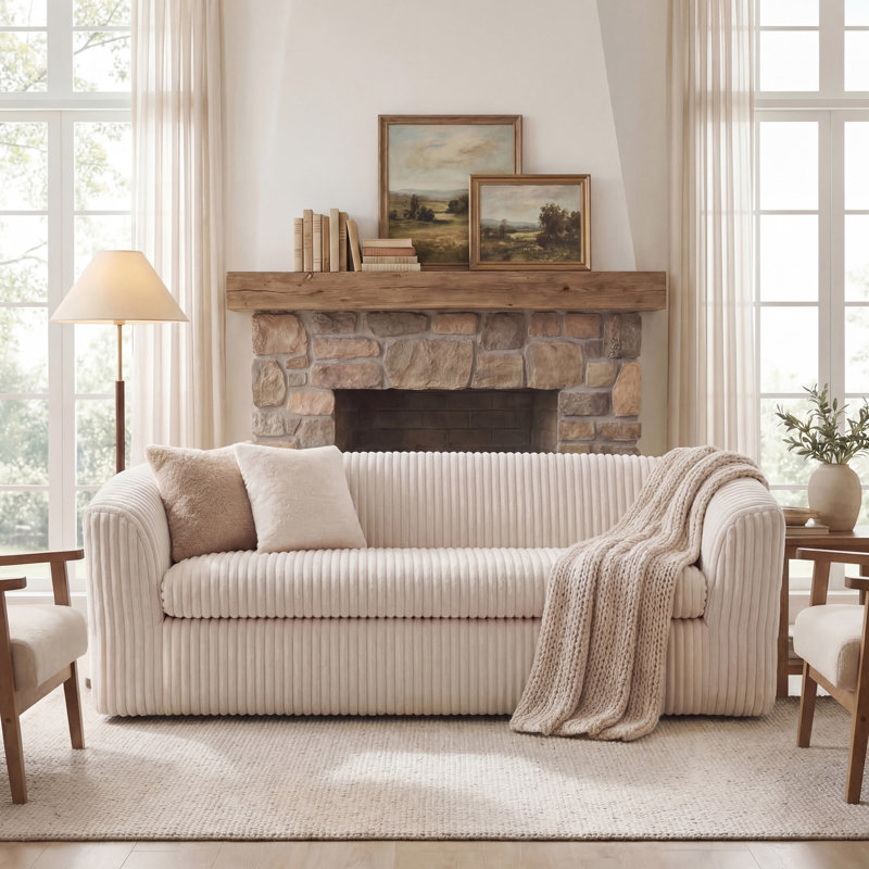 Canapé 75 po en mousse velours côtelé 75 po confortable pour les petits espaces, Blanc