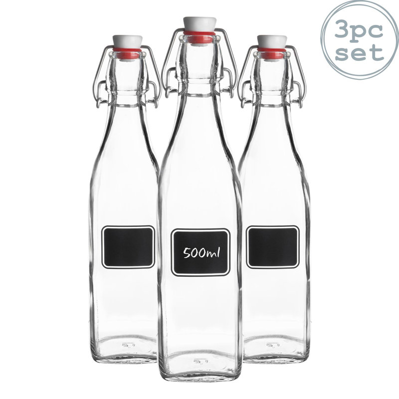 Lavagna Glass Swing Bottles with Labels, 26.5cm H x 6.5cm W x 6.5cm D