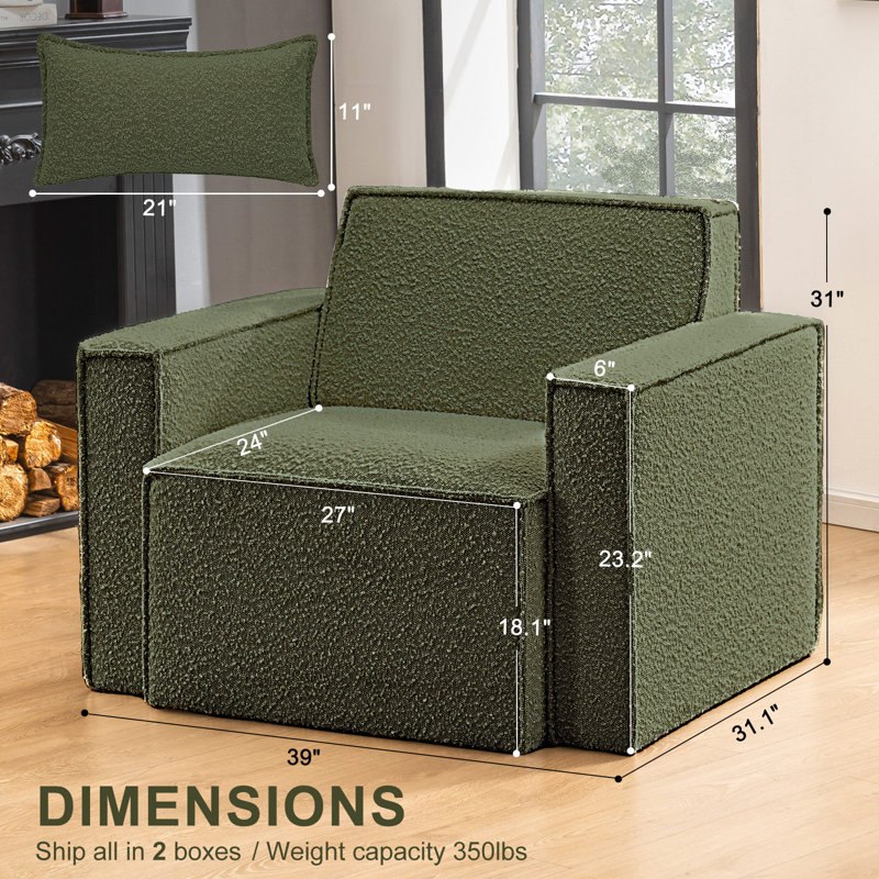 Fauteuil de 39 po de large Taufner, Boucle verte