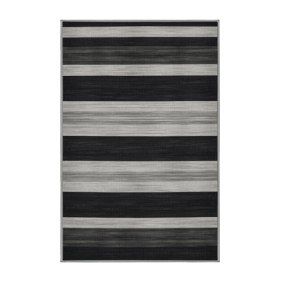 Washable Charcoal Light Gray Striped Area Rug
