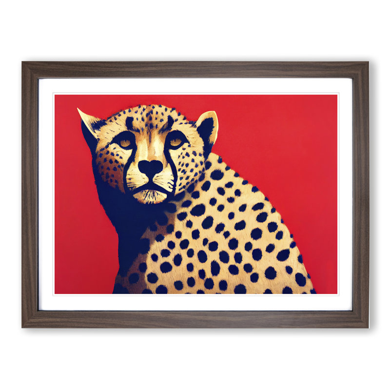 Elegant Cheetah - Single Picture Frame Painting, 25cm H x 34cm W x 2cm D, Walnut 