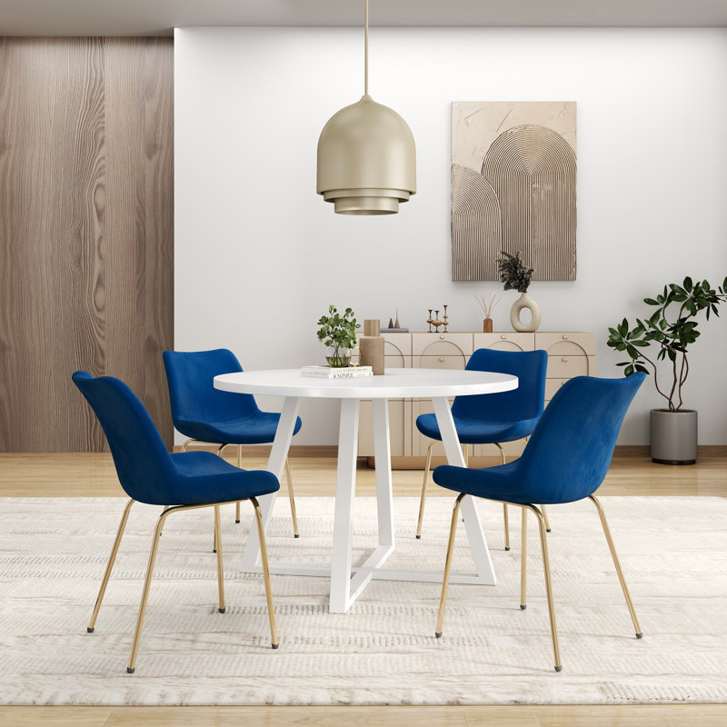 Round Dining Set, Trestle Dining Table with Side Chairs, Blue, 5 PIeces: Table, 4 Chairs