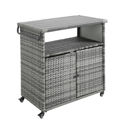 360 Smooth Wheel Outdoor Bar Cart With Glass Top For Porch, Backyard, Garden - Brown Wine Counter Wheels And Poolside Parties by Ebern Designs