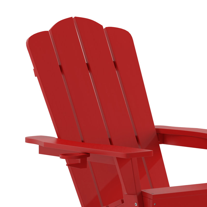 Ayleah Commercial All-Weather Adirondack Chairs with Cupholders, Red