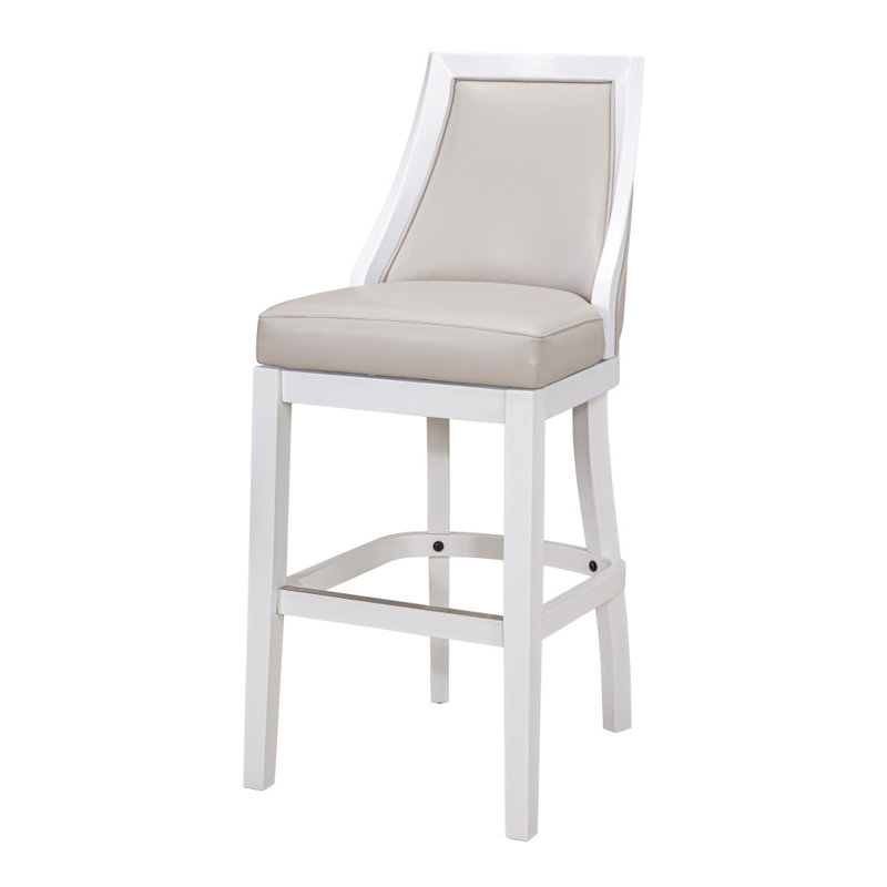 Ellis Solid Wood Upholstered Swivel Bar Stool, Bar Stool (31” Seat Height), Gray/White