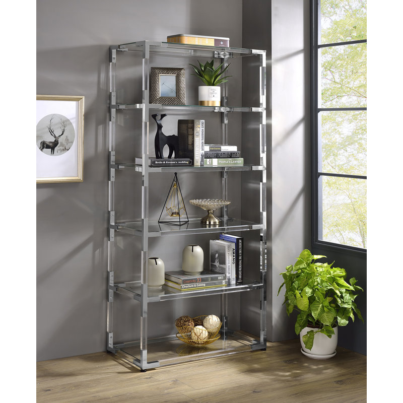 Pinson Etagere Bookcase, Clear/Chrome