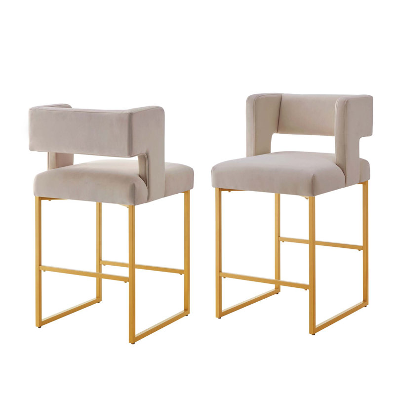 Ensemble de 2 tabourets de bar modernes à hauteur de comptoir avec dossier ouvert carré, Taupe