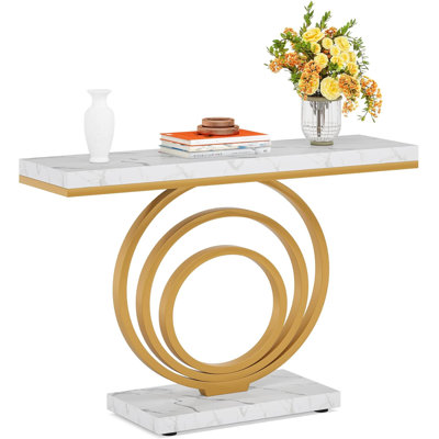 Modern Gold Base Console Table For Entryway, Living Room, Or Hallway - Sleek Geometric Design With Elegant Accent