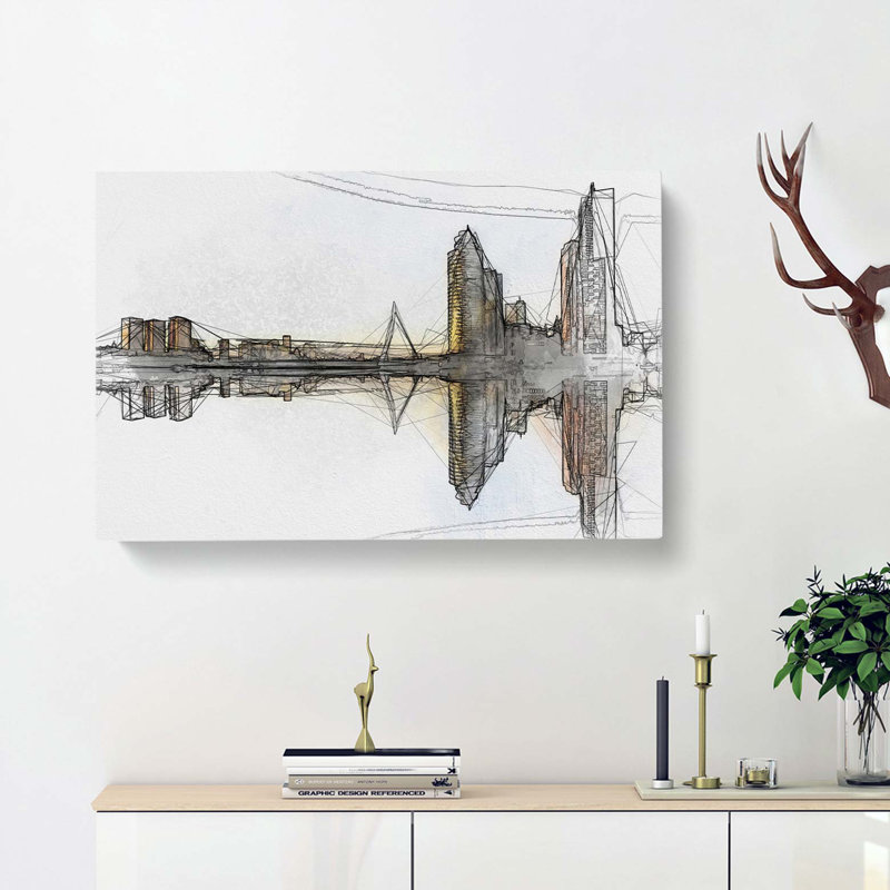 The Rotterdam Skyline Reflection In Abstract - Wrapped Canvas Print, 60cm H x 91cm W x 3cm D