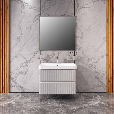 Modern Wall Mounted Bathroom Vanity With Washbasin | Luxury White Matte Collection | Non Toxic Fire Resistant MDF 30"" Simple Collection 24 -  Bath Oasis, LUX-W-S-WM-30-S24