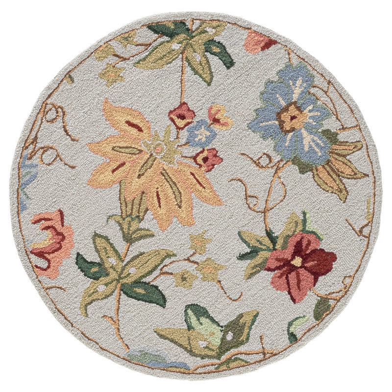 Sapin Hand Hooked Wool Floral Rug, Round 3'