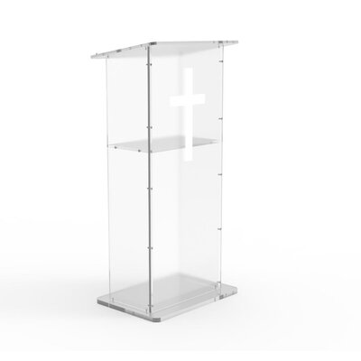 Clear Acrylic Lucite Podium Pulpit Lectern 43"" Tall with White Cross -  FixtureDisplays, 102703+1803-CROSS