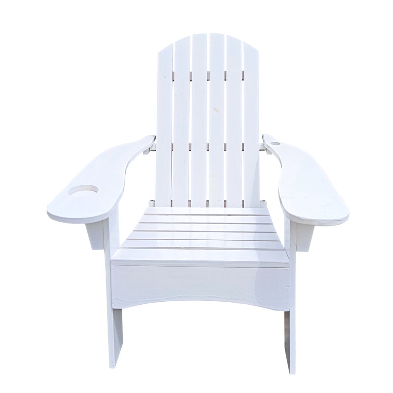 Chaise blanche en bois massif avec trou pour parasol - confortable et pour la terrasse intérieure / extérieure, le porche, la terrasse, le jardin, le bord de la piscine Assemblage facile inclus, utilisation polyvalente