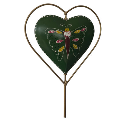 Jade Butterfly Heart Garden Stake - Green