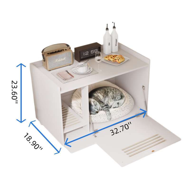 Table d'appoint cachée avec litière et clôture en bois, Blanc