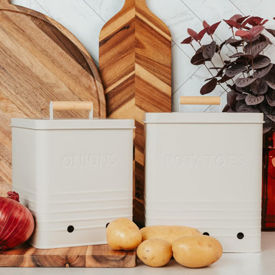 Beautiful Potato And Onion Storage Container Set , Perfectly Sized Spacious Canisters For Your Kitchen Counter Or Pantry