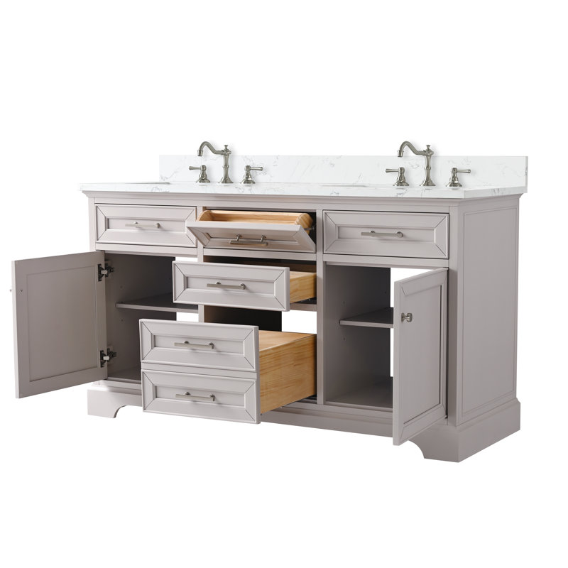 Thompson 60" W Double Vanity, Taupe/Brushed Nickel