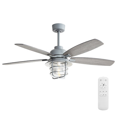 Ventilateur de plafond gris ciment 52 pouces avec lumière E26, abat-jour en verre, 5 pales en contreplaqué, moteur à courant continu silencieux, 6 vitesses de vent