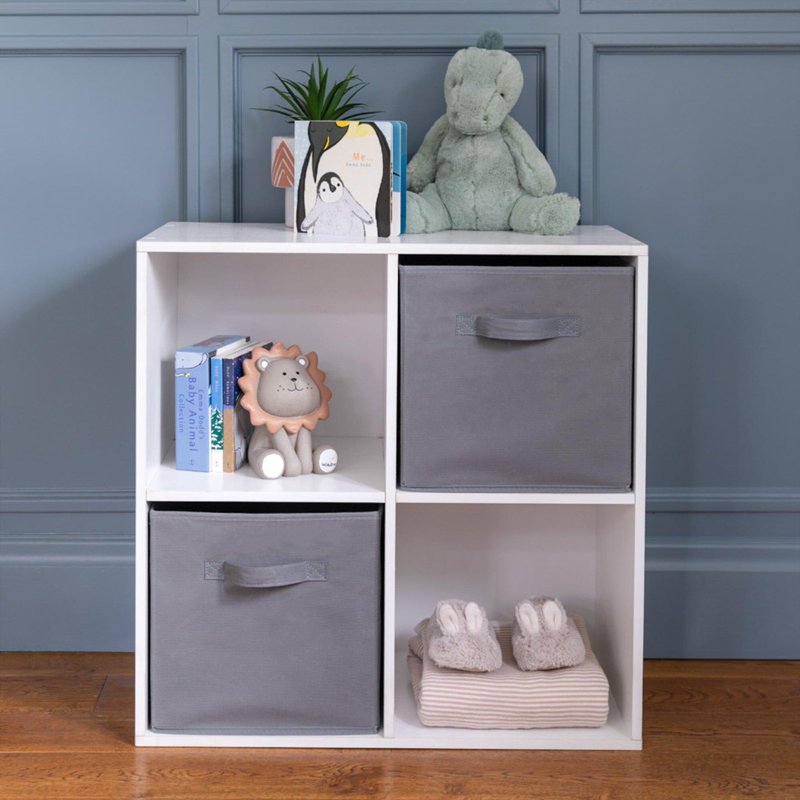 Northville 61cm W Cube Bookcase, (4 Shelves) 61cm H x 61cm W x 30cm D, White/Grey