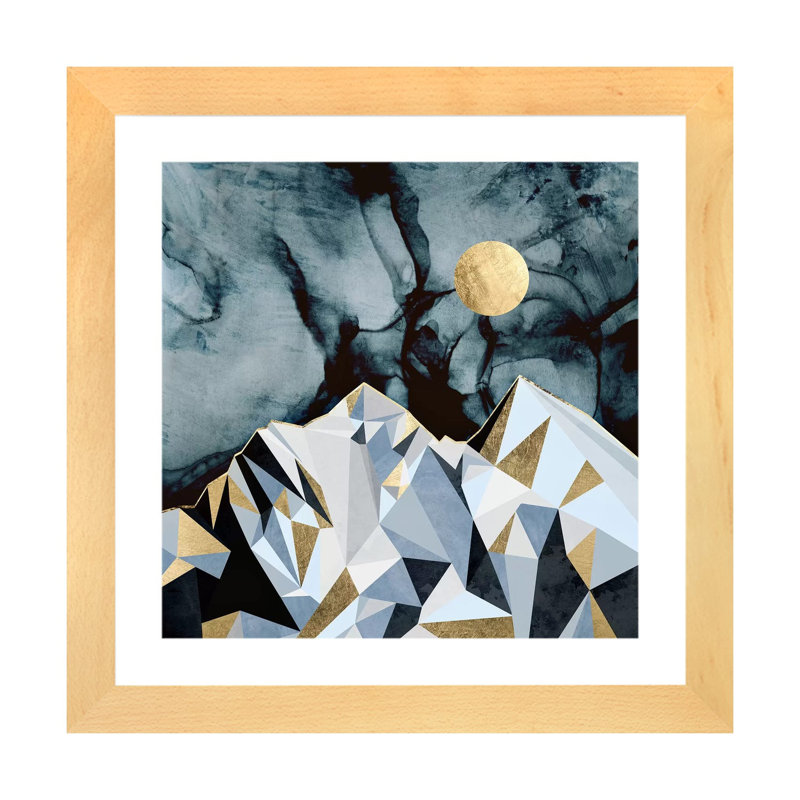 Midnight Peaks - impression d'art graphique, Blanc, H 24 po x l 24 po x p 1 po, Toile avec cadre en bois beige