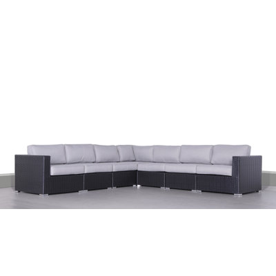 Foxtrot Fully Assembled 122'' Wide Outdoor Wicker Patio Sectional with Sunbrella Cushions