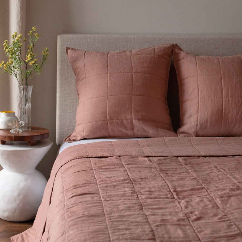 French Linen Box Stitch Quilted Euro Sham, Clay