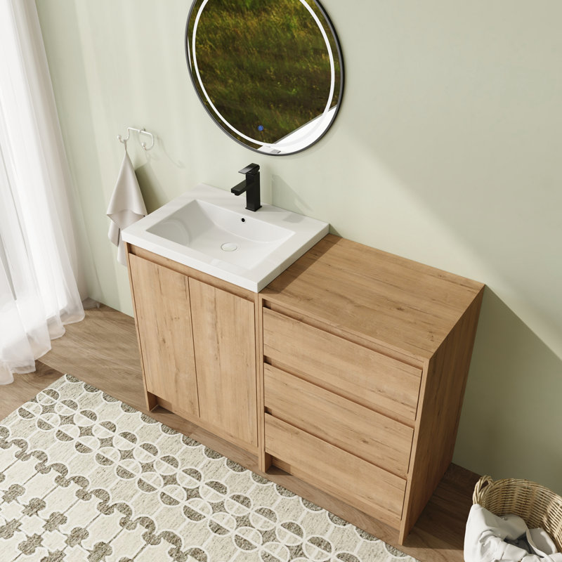 Ensemble de meuble-lavabo simple autoportant 48 po avec plateau en résine et tiroirs à fermeture en douceur 48 po, 48"