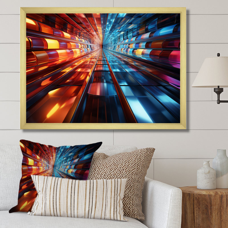 «Colorful Tunnel Abstract Dimensions Bold», impression sur toile, H 16 po x l 32 po x P 1 po, Cadre doré à une seule photo