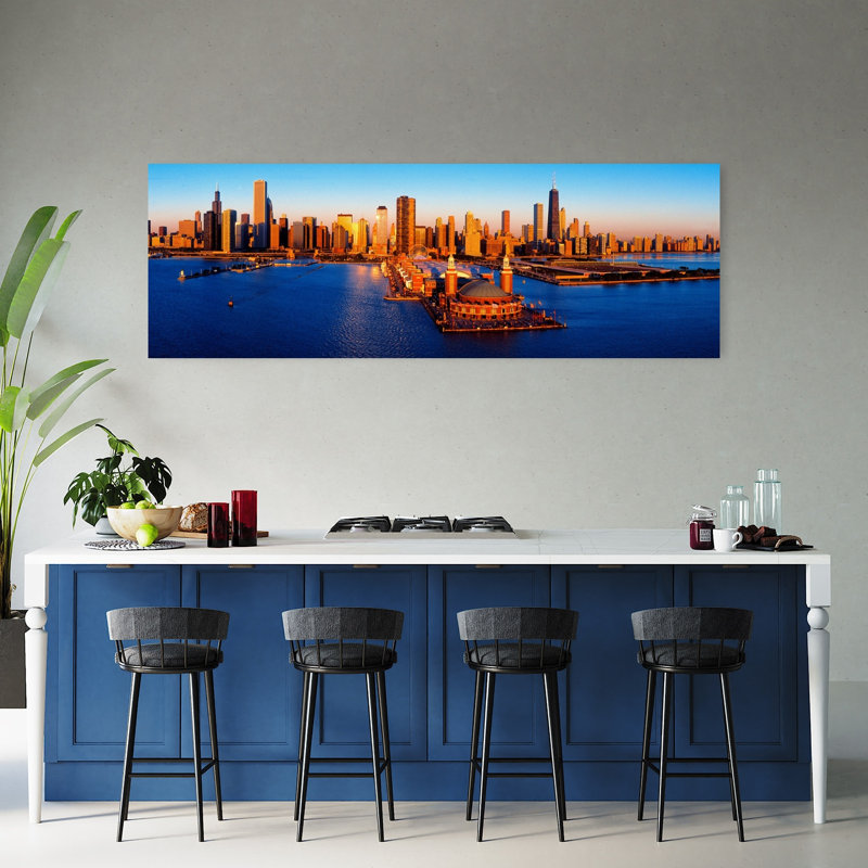 Sunrise at Navy Pier Lake Michigan Chicago Cook County Illinois USA 1 Piece Wrapped Canvas Panoramic Wall Art