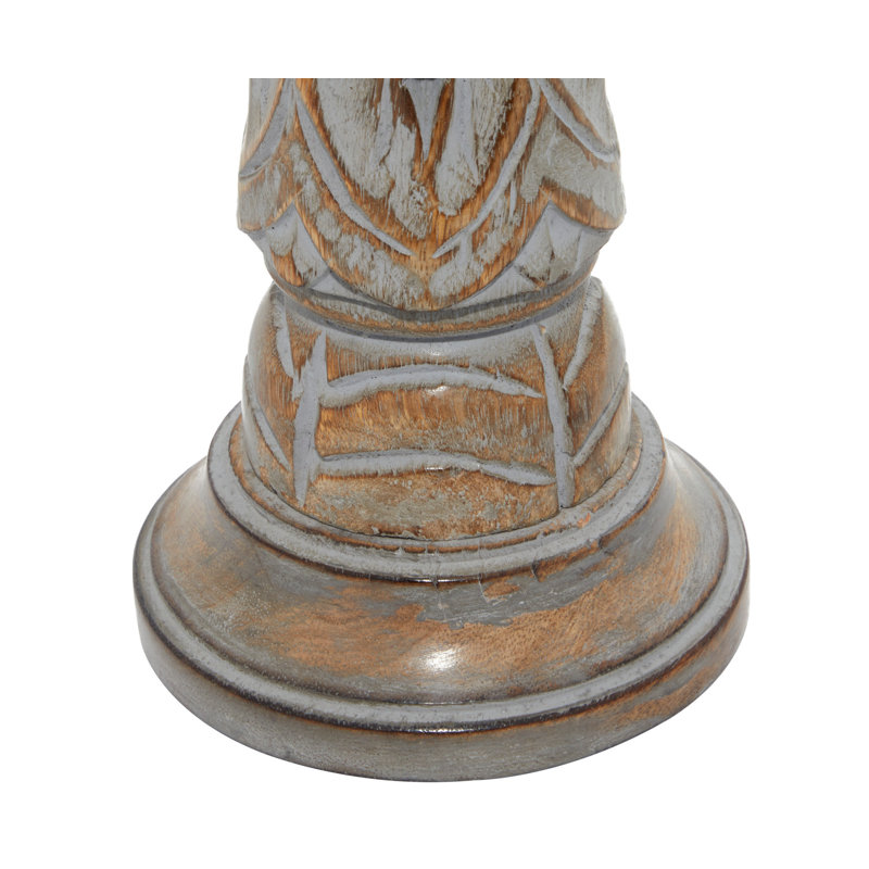 Light Brown Mango Wood Pillar Candle Holders, Set of 3