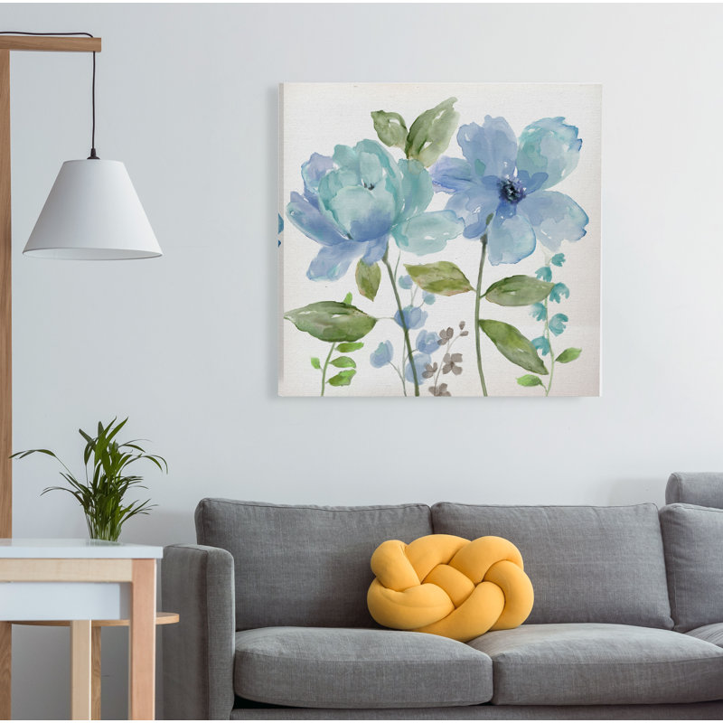 « jardin blues ii », peinture, H 16 po x l 16 po x P 1,5 po, Toile tendue