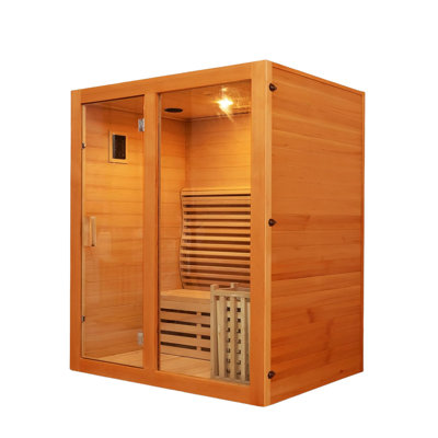 ZONEMEL Wooden Steam Sauna Room, 2 Person Canadian Red Cedar Luxurious Indoor Sauna with 3.5 KW Harvia Stove Heater, Bluetooth Speaker, WIFI Control,Sauna Stone, Wooden Bucket, Scoop, Reading Light, 220V,70.87″x47.24″x74.80″
