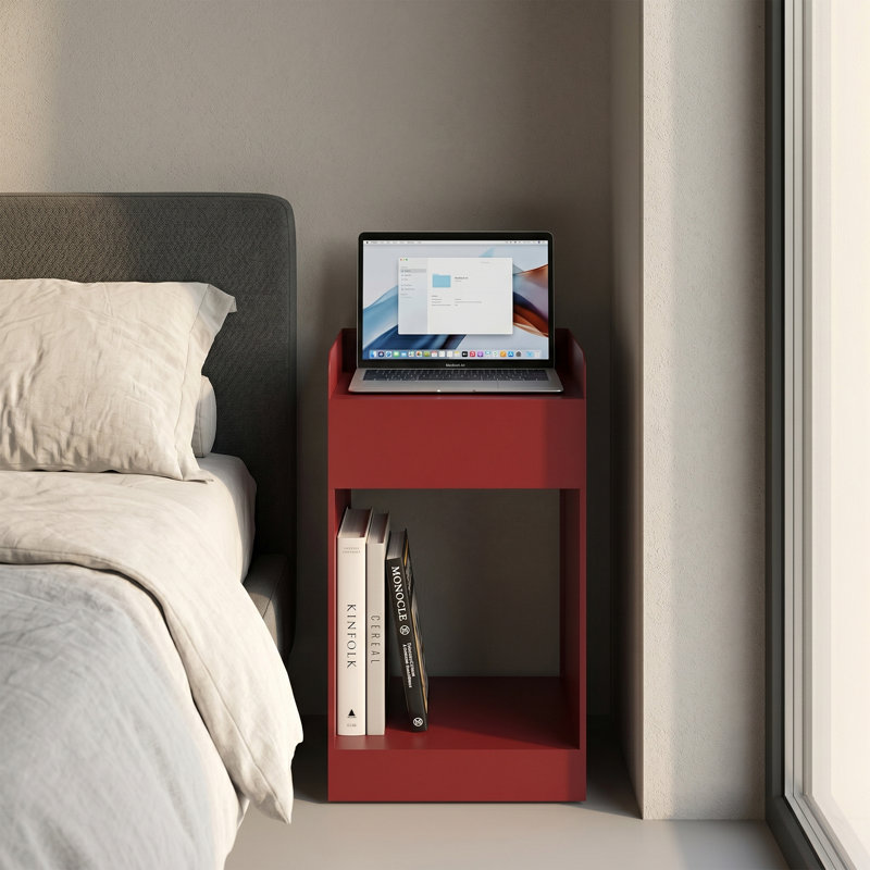Metal Side Table With Modern Style Coffee Tray, Red
